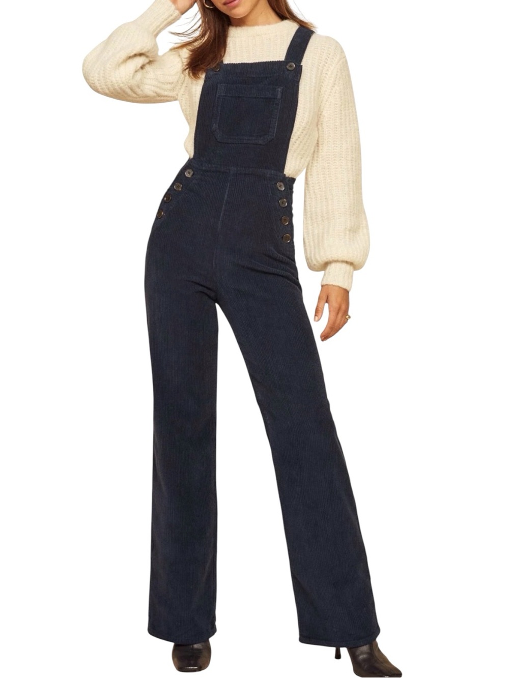 Reformation Baldwin Deep Blue Cotton Corduroy Overalls Size 2